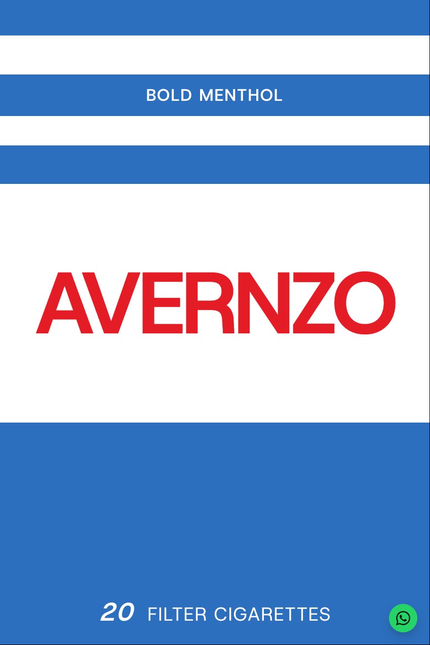 AVERNZO Bold Menthol cigarette pack, blue and white