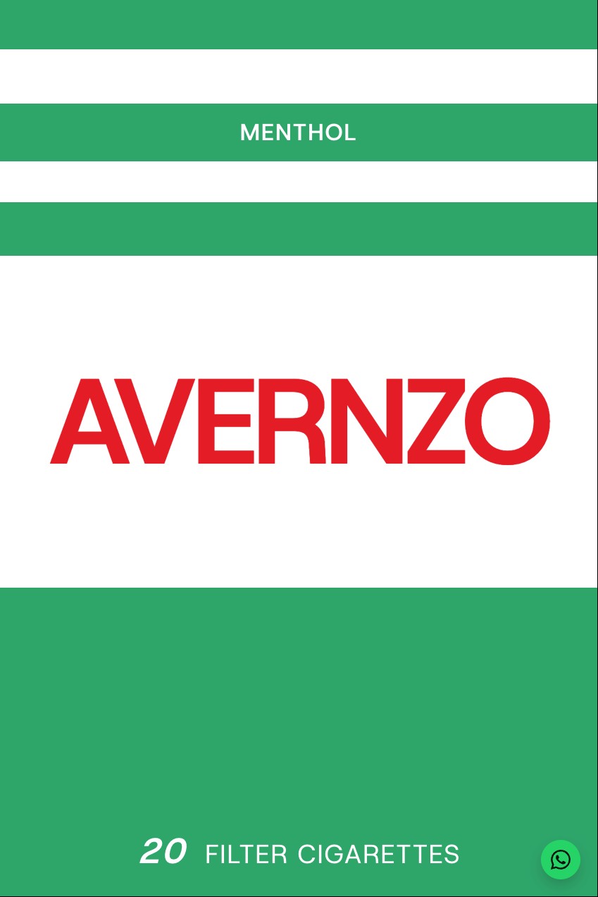 AVERNZO Menthol cigarette pack, green and white
